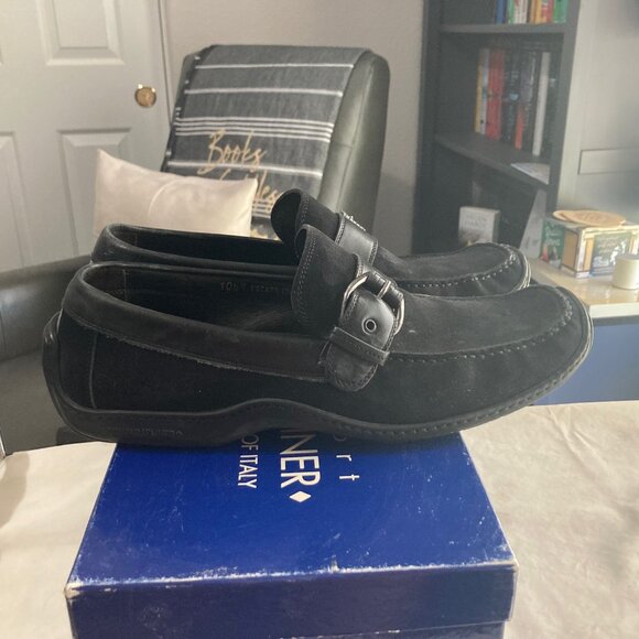 Donald J Pliner Men\'s Black Suede Loafer with Adjustable Buckle Size 10.5M main image 5